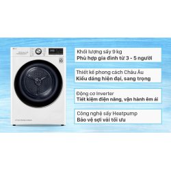 Máy sấy bơm nhiệt LG 9 kg DVHP09W