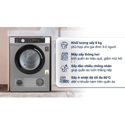 Máy sấy thông hơi Aqua 8 kg AQH-V800H SS