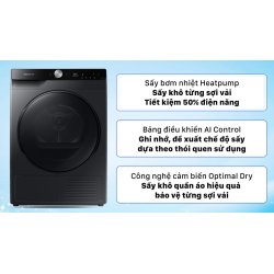 Máy sấy bơm nhiệt Samsung 9 Kg DV90T7240BB/SV