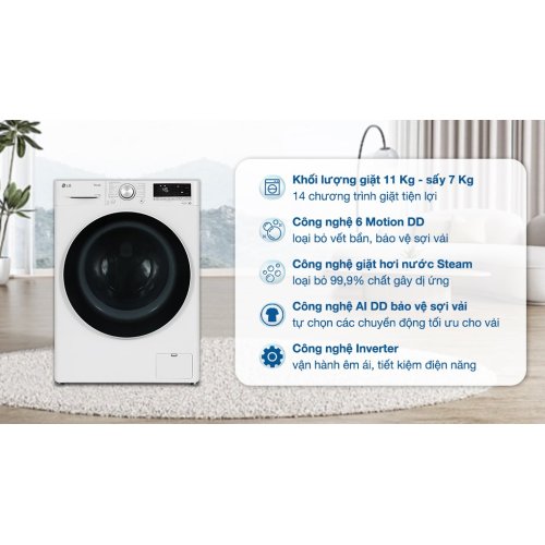 Máy giặt sấy LG AI DD Inverter giặt 11 kg - sấy 7 kg FV1411D4W 0