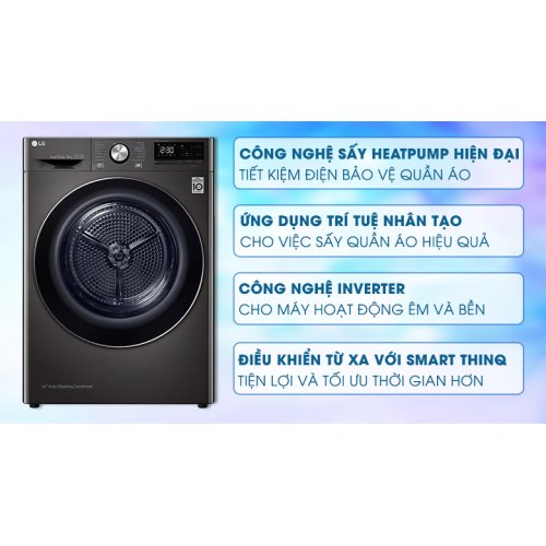 Máy sấy bơm nhiệt LG 9 kg DVHP09B 0