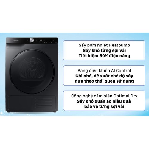 Máy sấy bơm nhiệt Samsung 9 Kg DV90T7240BB/SV 0