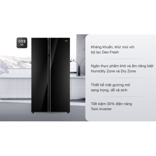Tủ lạnh Aqua Inverter 602 lít Side By Side AQR-IG696FS GB 0