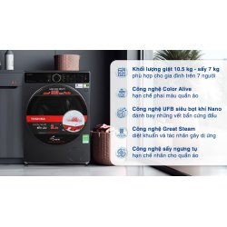 Máy giặt sấy Toshiba Inverter giặt 10.5 kg - sấy 7 kg TWD-T25BZU115MWV(MG) 0