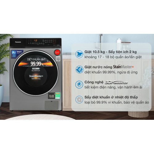 Máy giặt Panasonic Inverter giặt 10.5 kg - sấy tiện ích 2 kg NA-V105FC1LV 0