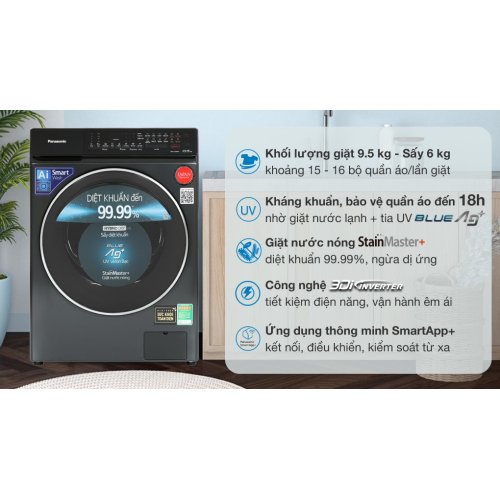 Máy giặt sấy Panasonic Inverter giặt 9.5 kg - sấy 6 kg NA-S956FR1BV 0